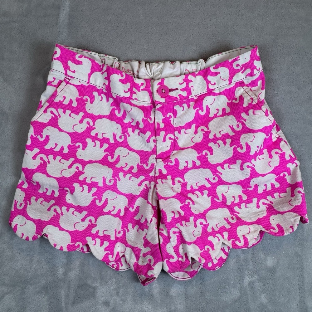 Lilly Pulitzer Pink White Elephant Scalloped Buttercup Shorts Womens Size 0